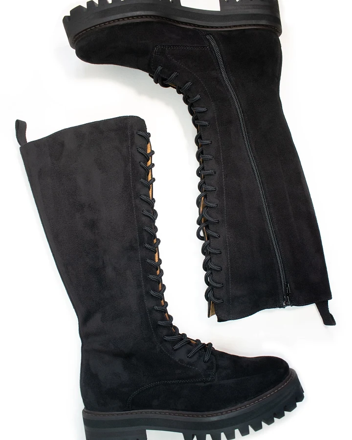 Will's Vegan Store Damen vegan Hohe Schnürstiefel Veganes Wildleder Schwarz