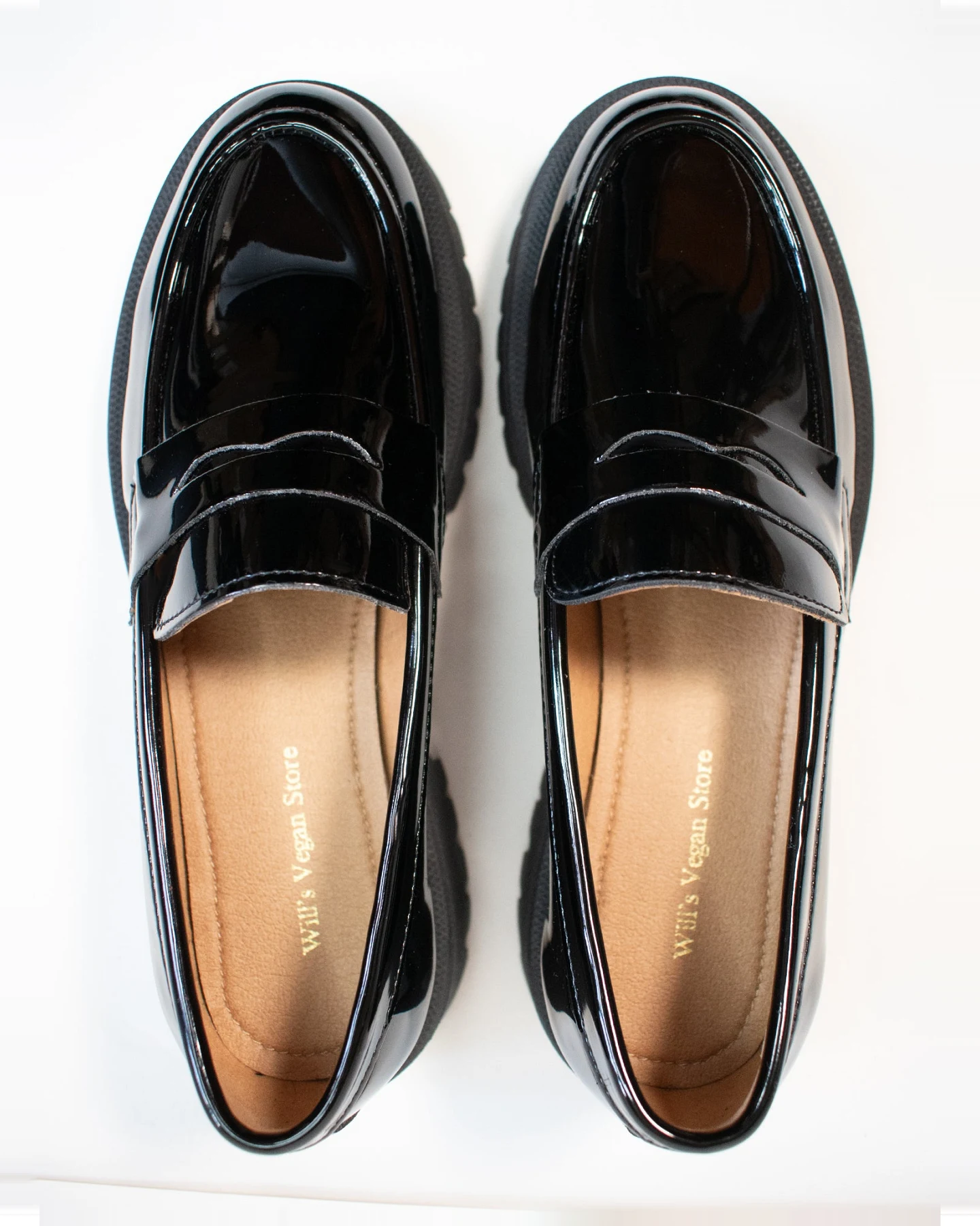 Will's Vegan Store Damen vegan Loafers Track Sole Penny Patent Schwarz – Ansicht 2