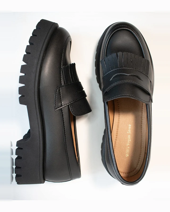 Will's Vegan Store Damen vegan Loafers Fransen Track Sohle Lack Schwarz