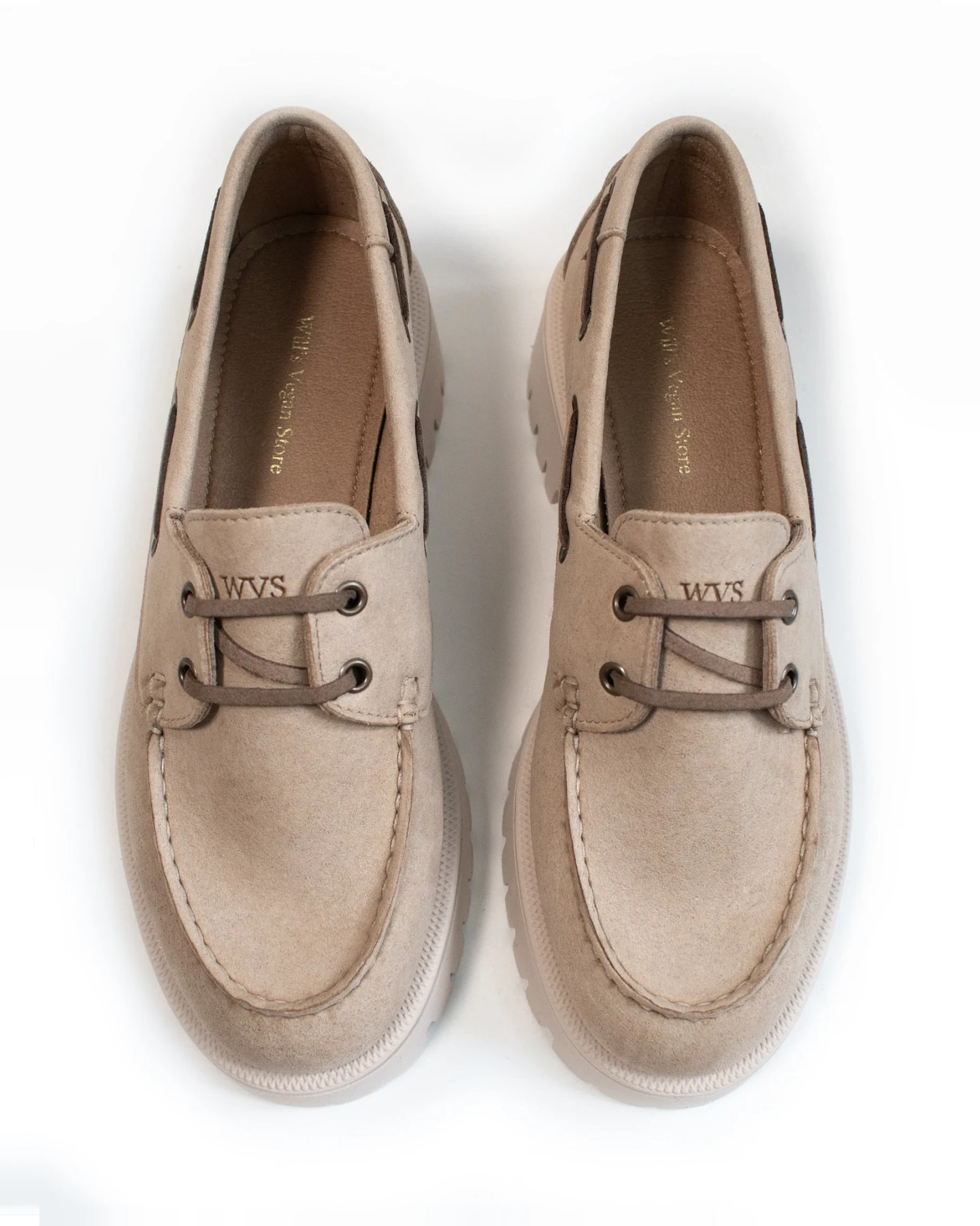 Will's Vegan Store Damen vegan Mokassins Track Sole Veganes Wildleder Beige – Ansicht 2