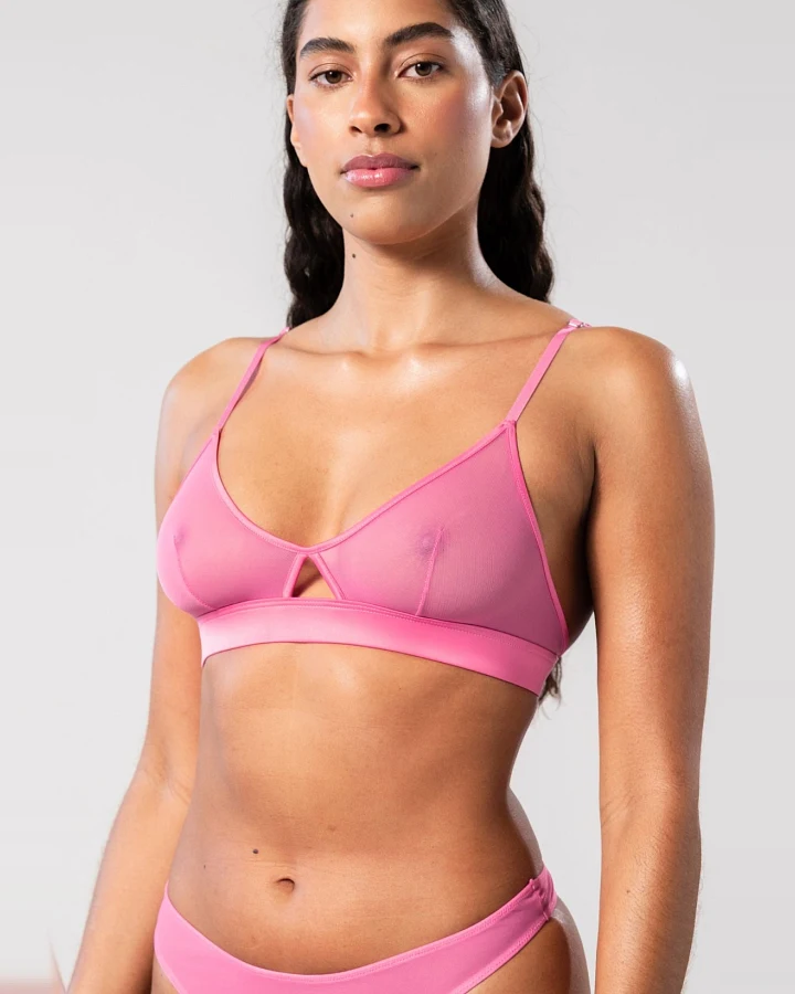 Understatement Damen vegan Bralette Cut-Out Triangle Mesh Candy Pink