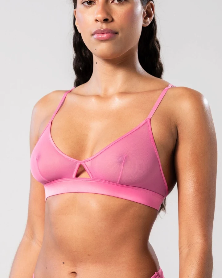 Understatement Damen vegan Bralette Cut-Out Triangle Mesh Candy Pink