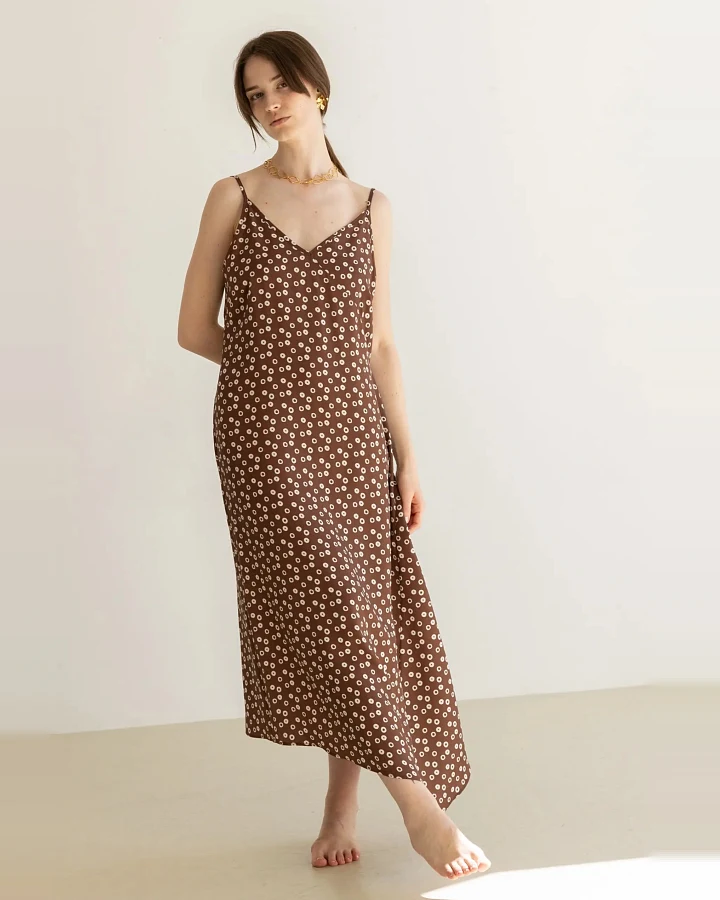 Clotsy Damen vegan Kleid Goldbraun