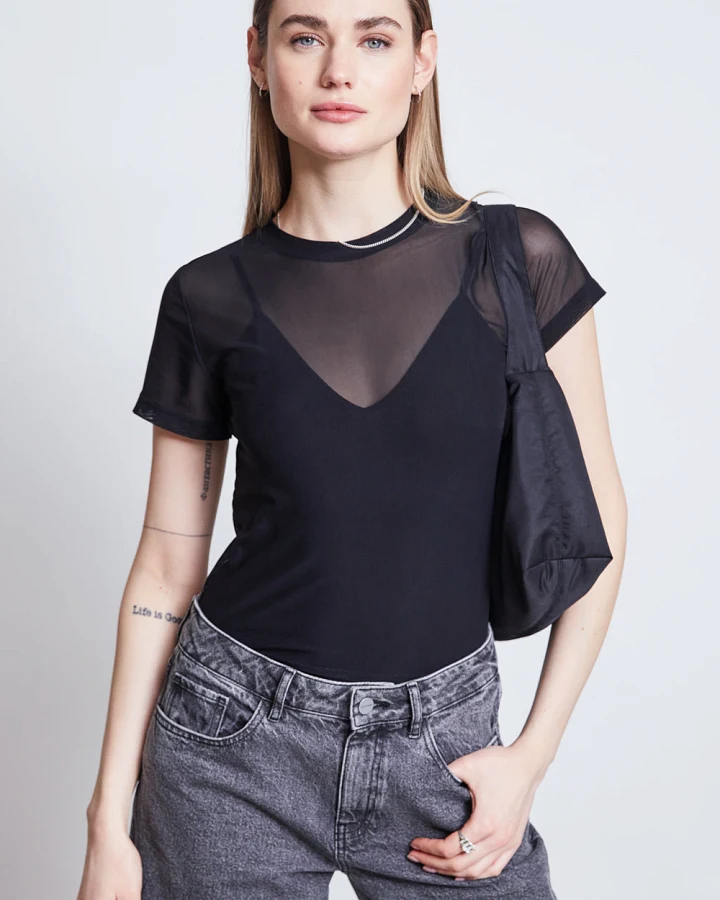 JAN 'N JUNE Damen vegan T-Shirt Mesh Evie Schwarz