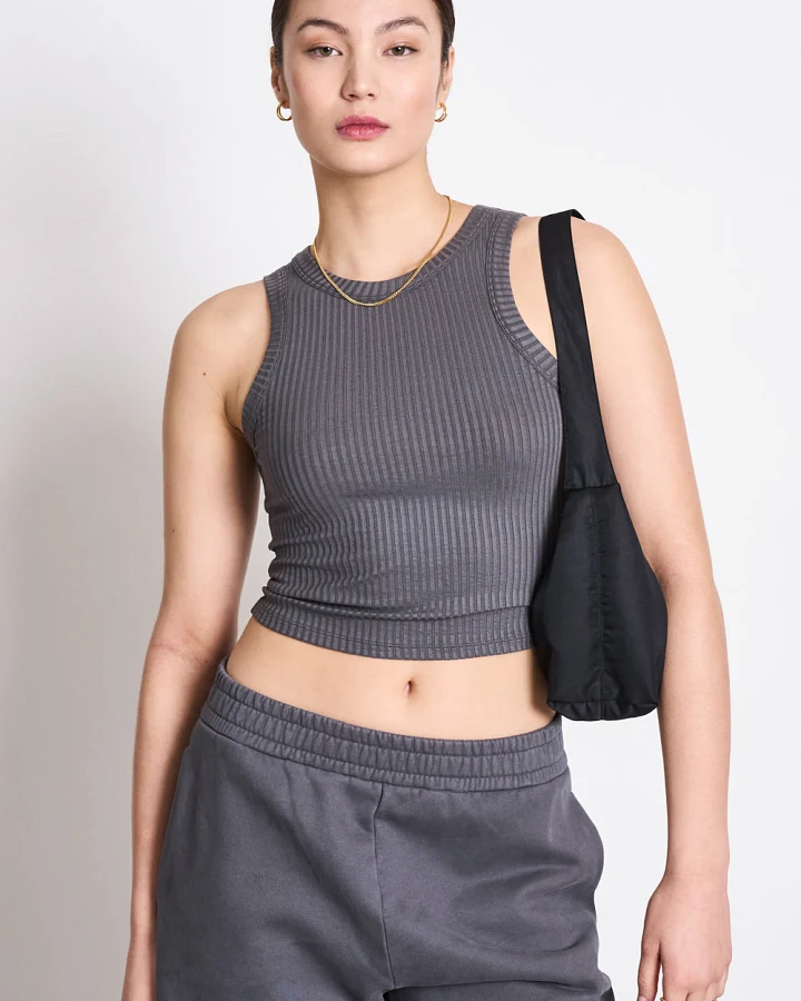 JAN 'N JUNE Damen vegan Top Porto Rib Dunkelgrau