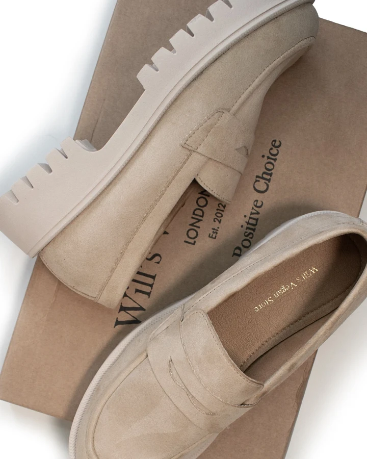Will's Vegan Store Damen vegan Loafers Damen Track Sole Veganes Wildleder Beige