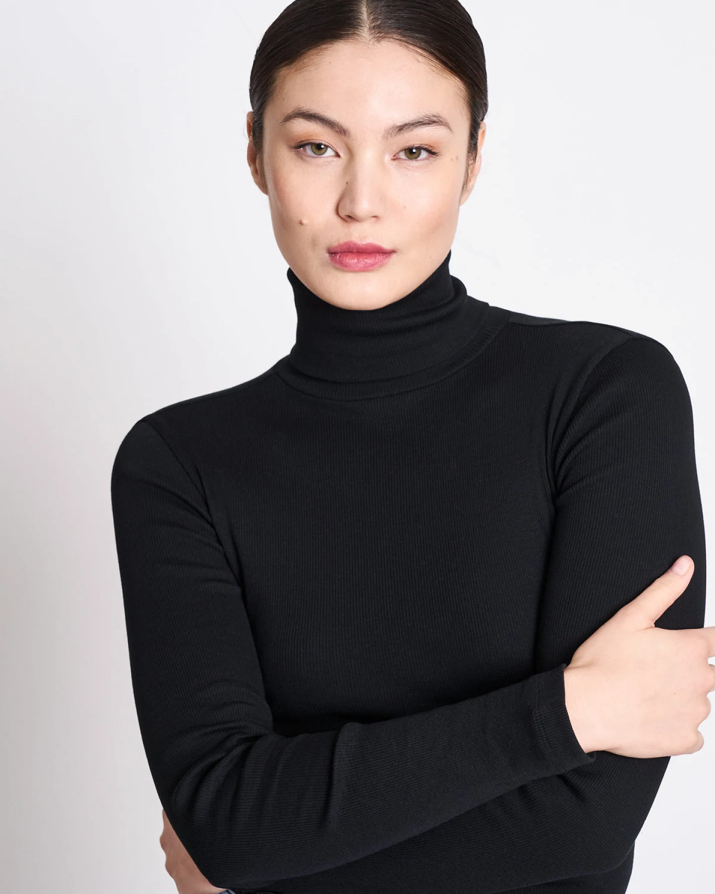 JAN 'N JUNE Damen vegan Top Minirib Rollkragenpullover Chuva Schwarz – Ansicht 2