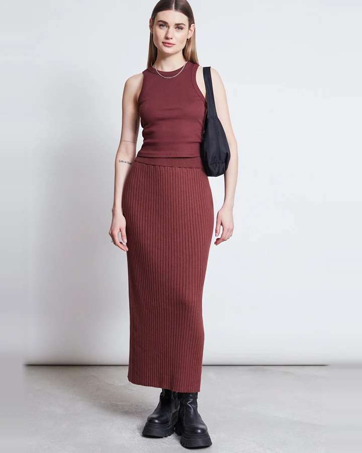 JAN 'N JUNE Damen vegan Midi-Strickrock Ebba Intensives Rost