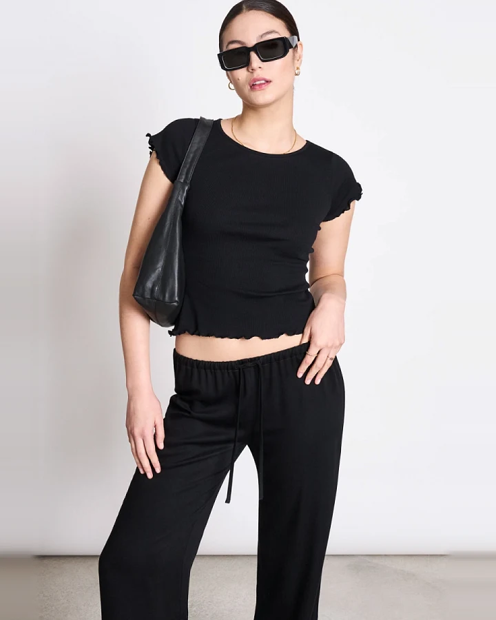 JAN 'N JUNE Damen vegan T-Shirt Minirib Ren Schwarz