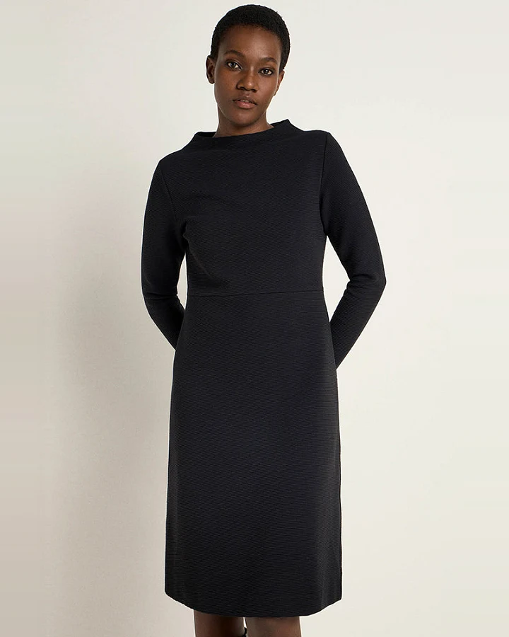 Lanius Damen vegan Kleid Rippenstruktur Schwarz