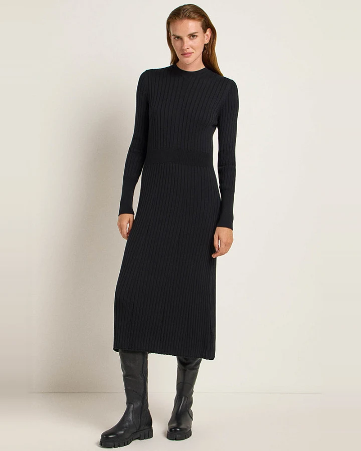 Lanius Damen vegan Kleid Struktur Schwarz
