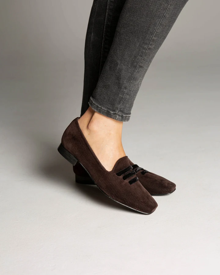 Momoc Damen vegan Loafer Kord Braun
