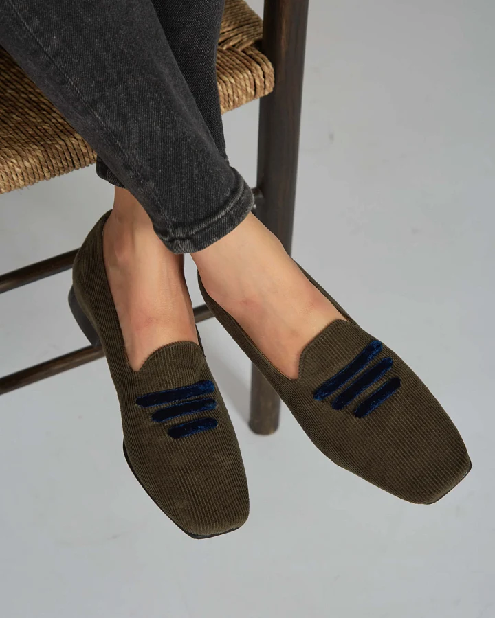 Momoc Damen vegan Loafer Kord Grün