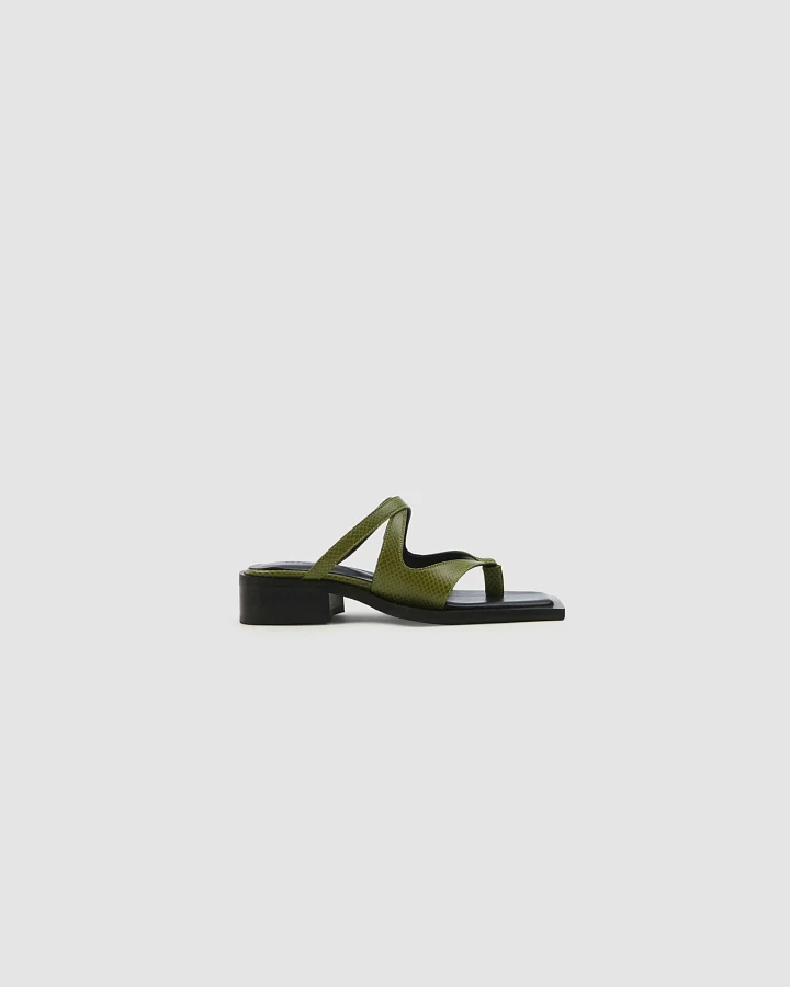 Prev Damen vegan Sandalen Karel Pantolette Rosmarin Olivgrün