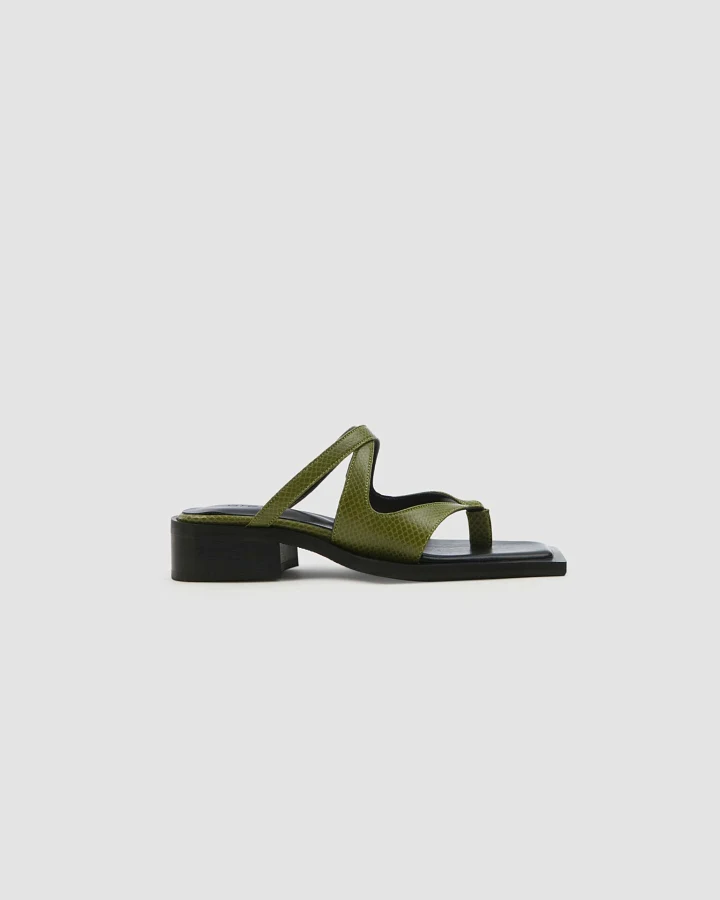 Prev Damen vegan Sandalen Karel Pantolette Rosmarin Olivgrün
