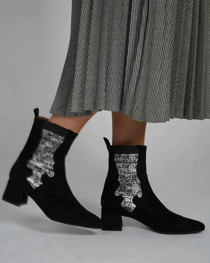 Momoc Damen vegan Stiefel Elastisch Silber & Schwarz