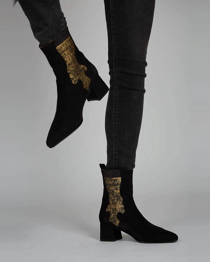 Momoc Damen vegan Stiefel Elastisch Gold & Schwarz
