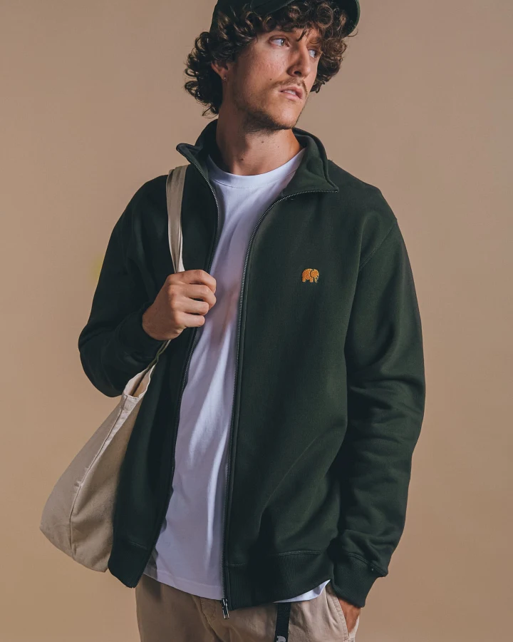 Trendsplant Herren vegan Zip Sweatshirt Essential Skarabäus Grün