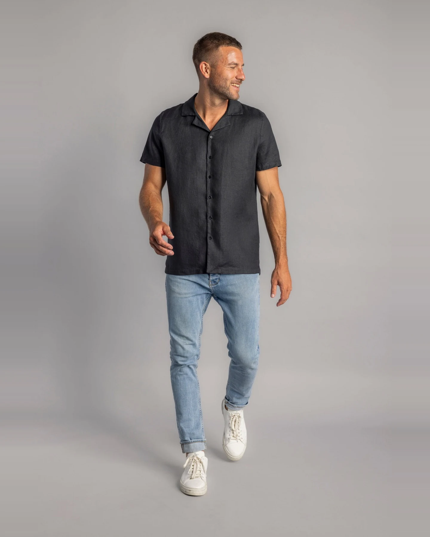 DIRTS Herren vegan Hemd Leinen Schwarz – Ansicht 2