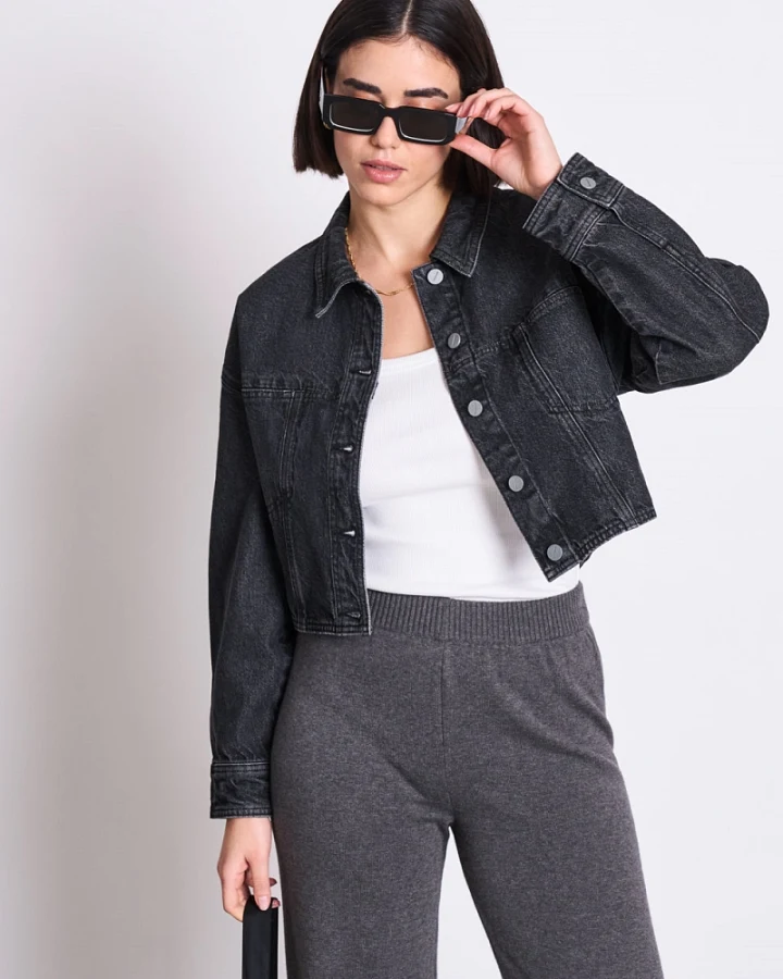 JAN 'N JUNE Damen vegan Jacke Denim Aria Faded Schwarz