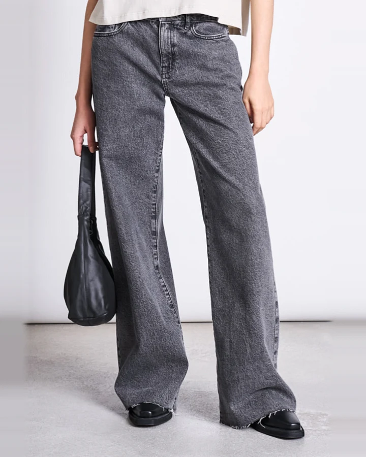 JAN 'N JUNE Damen vegan Jeans Weites Bein Sunny Hellgrau
