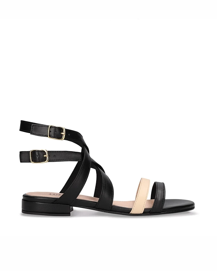 NAE Damen vegan Sandalen Olga Veganes Öko-Leder Beige/Schwarz