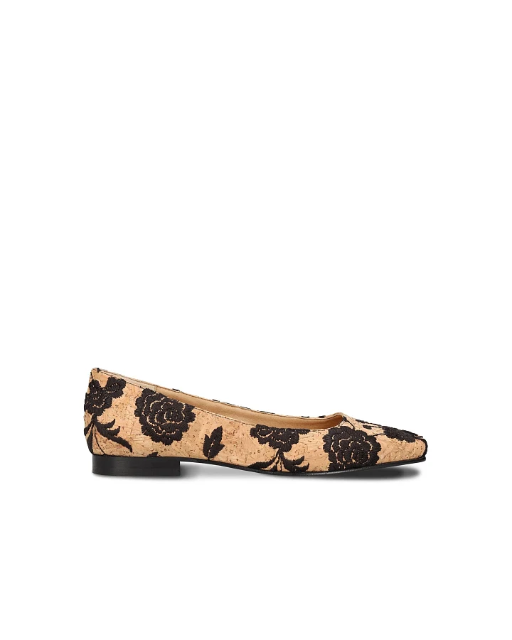 NAE Damen vegan Ballerinas Louise Kork Schwarz/Braun