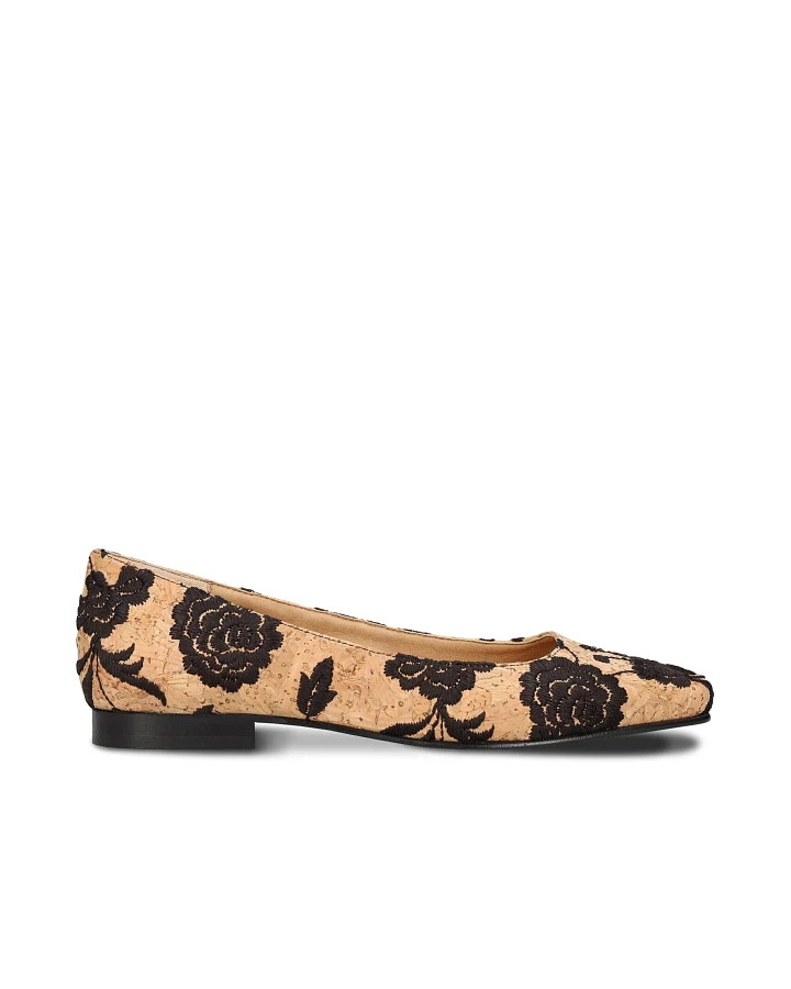 NAE Damen vegan Ballerinas Louise Kork Schwarz/Braun