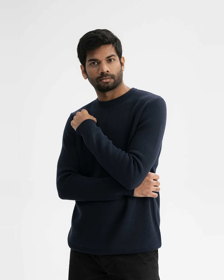 MELA Herren vegan Strickpullover Jacquard Manav Marineblau