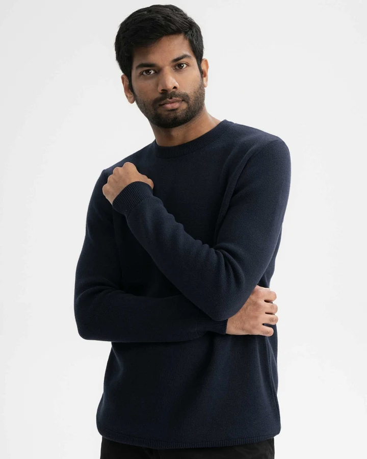 MELA Herren vegan Strickpullover Jacquard Manav Marineblau
