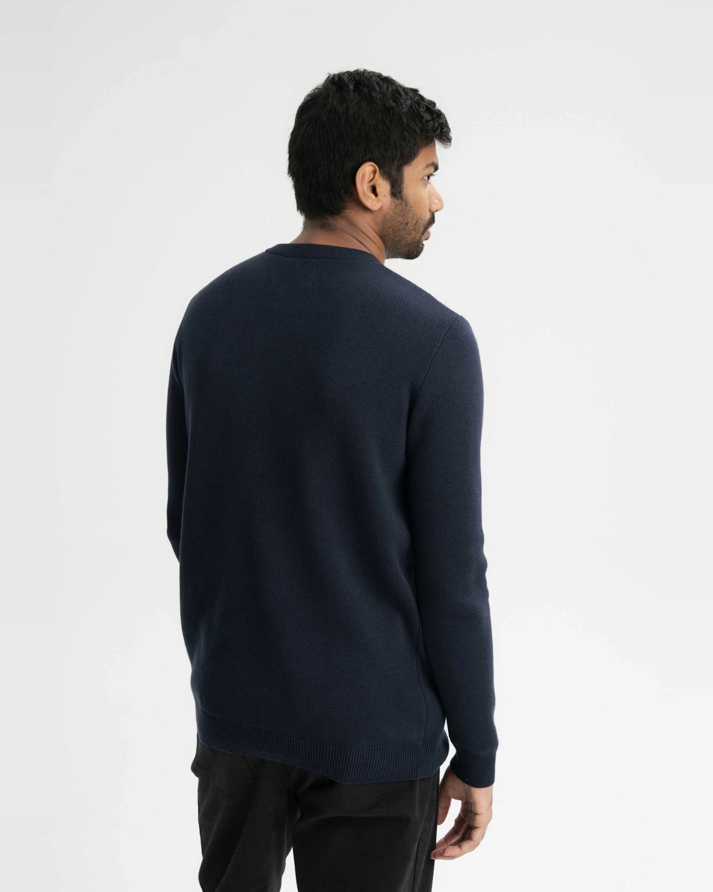 MELA Herren vegan Strickpullover Jacquard Manav Marineblau – Ansicht 2