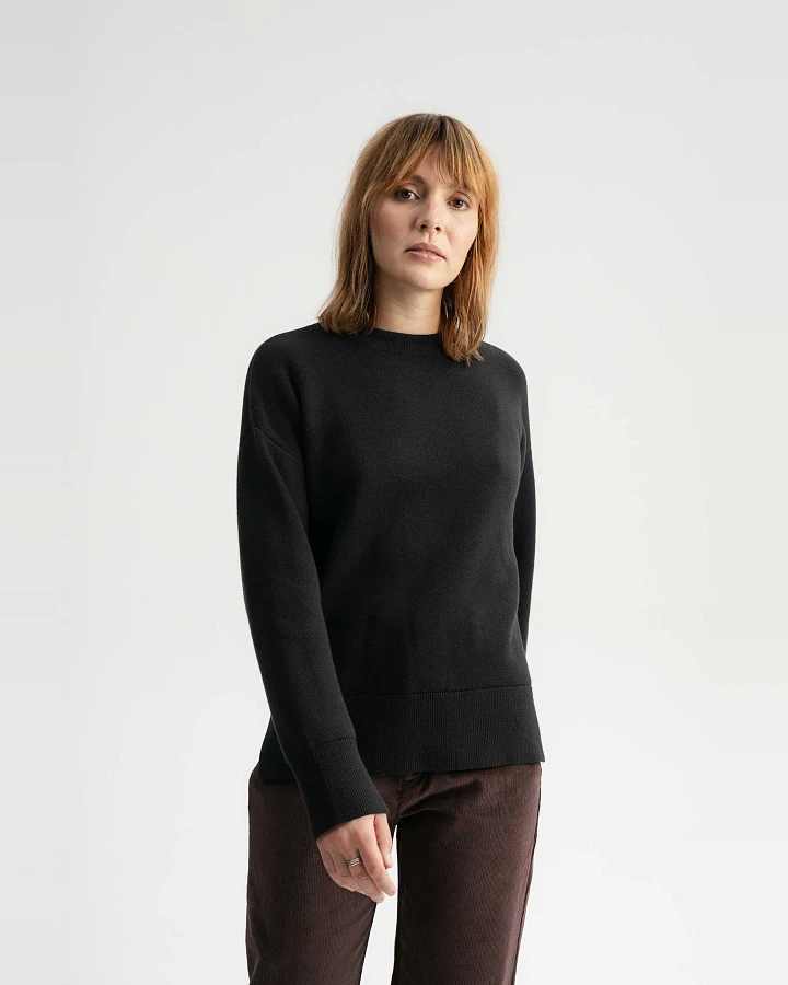 MELA Damen vegan Strickpullover Boxy Jacquard Faiza Schwarz