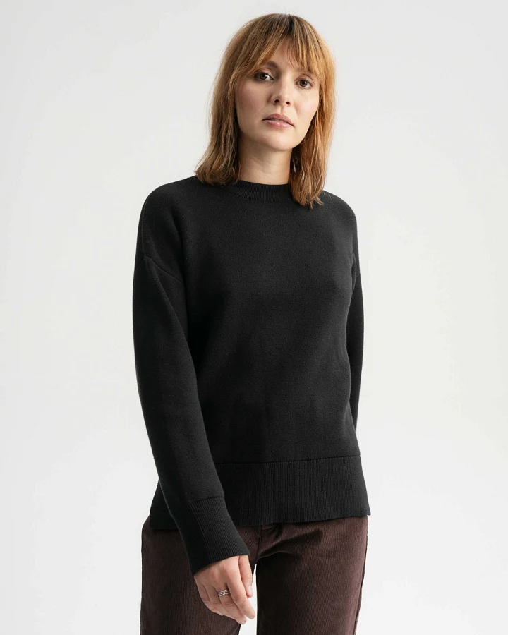 MELA Damen vegan Strickpullover Boxy Jacquard Faiza Schwarz