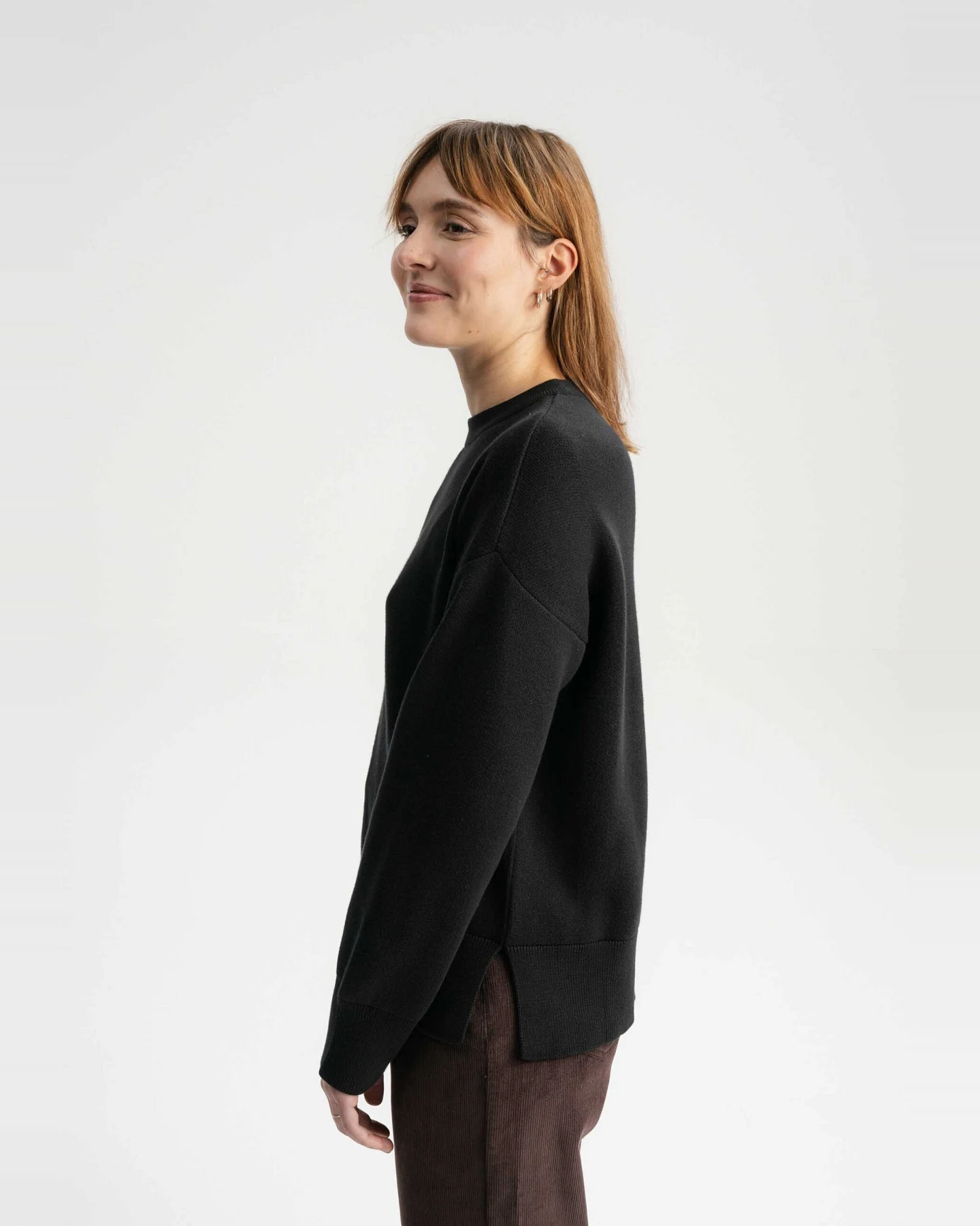 MELA Damen vegan Strickpullover Boxy Jacquard Faiza Schwarz – Ansicht 2