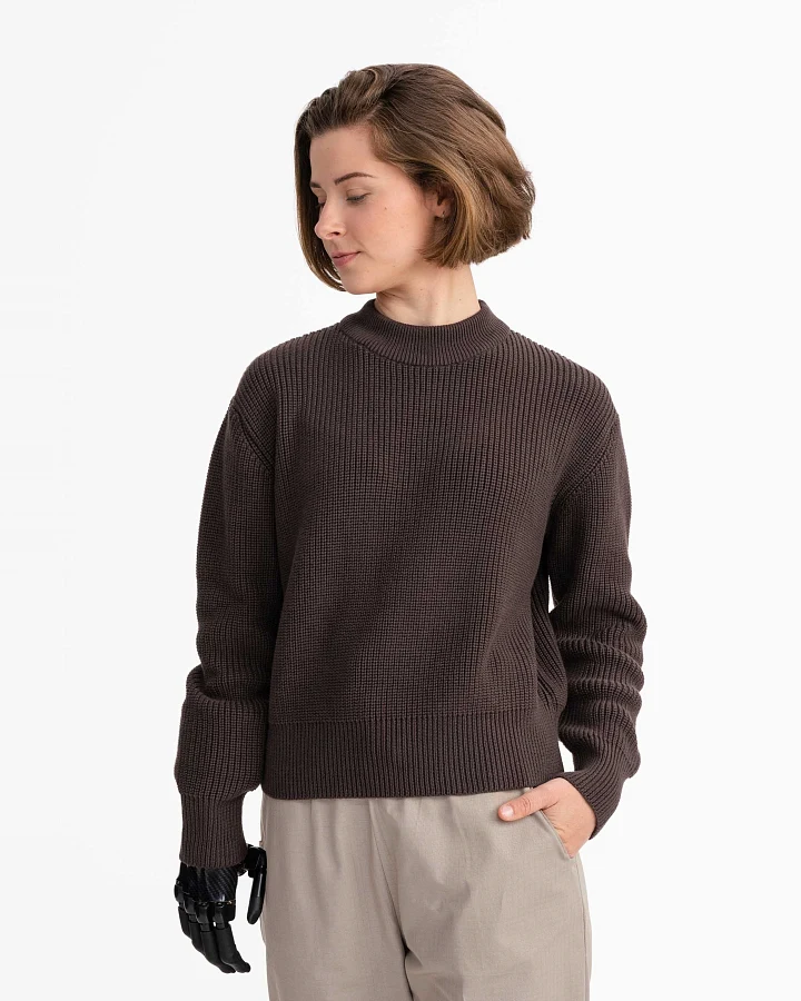 MELA Damen vegan Pullover Rippenstrick Manika Dunkelbraun