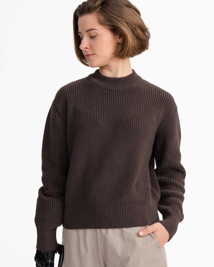 MELA Damen vegan Pullover Rippenstrick Manika Dunkelbraun