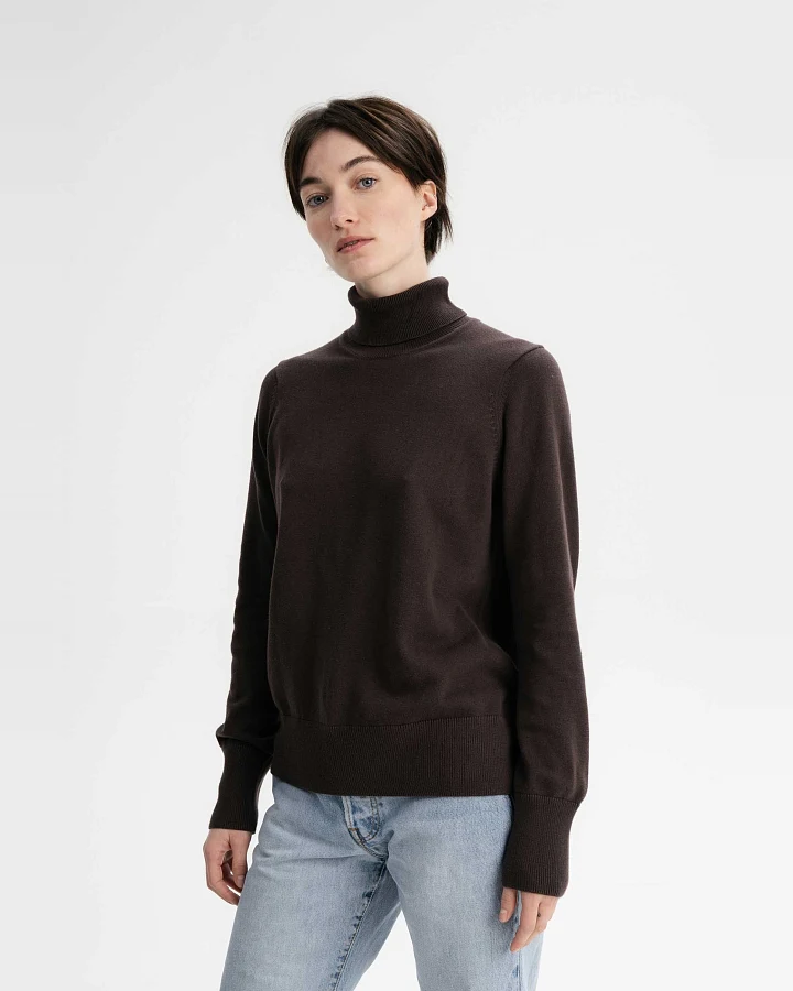 MELA Damen vegan Pullover Feinstrick-Rollkragenpullover Mayura Dunkelbraun