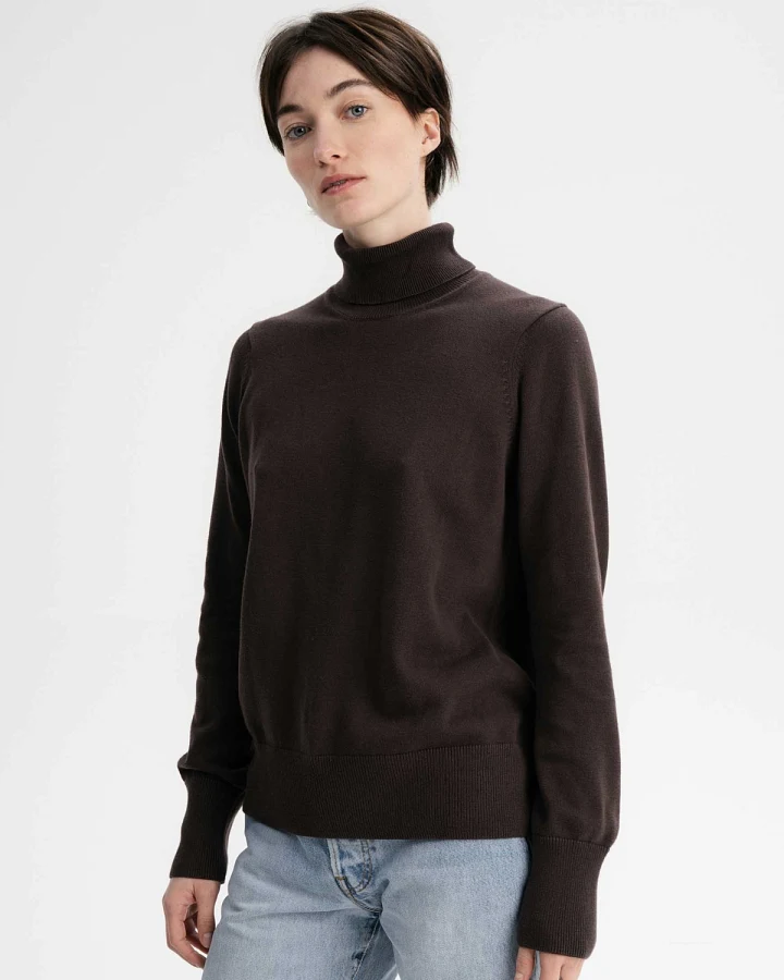 MELA Damen vegan Pullover Feinstrick-Rollkragenpullover Mayura Dunkelbraun