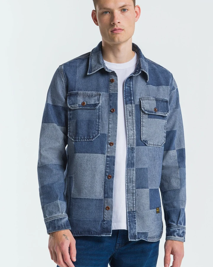 Kings of Indigo Herren vegan Hemd Kogyoku Jacquard Denim