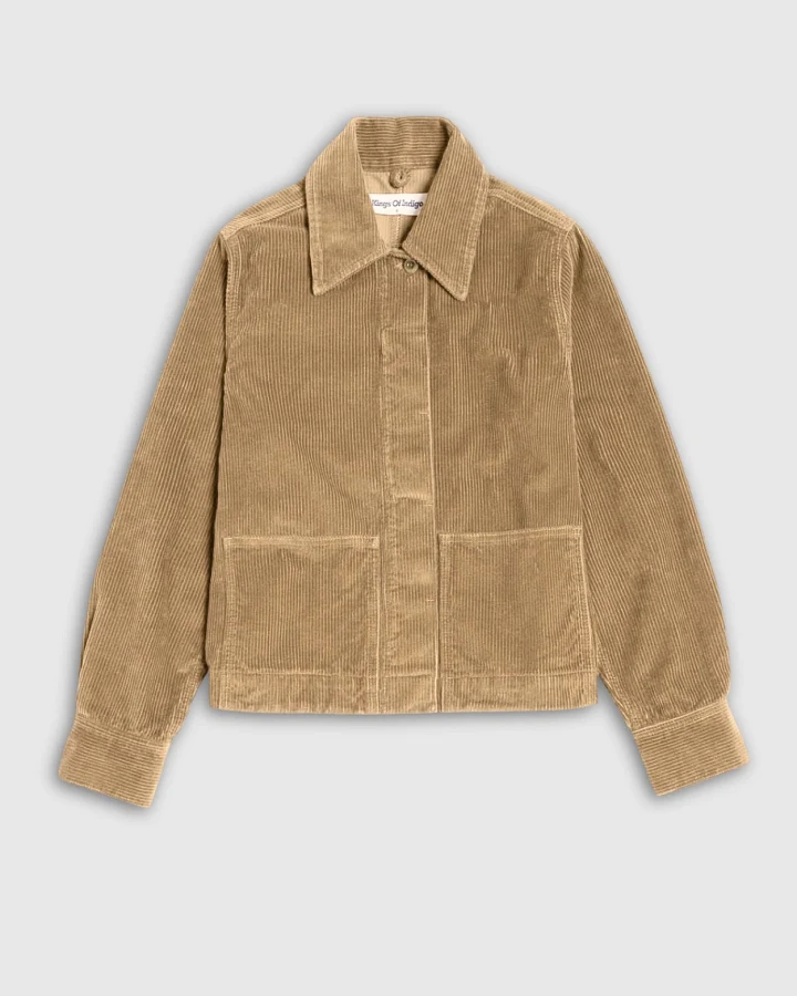 Kings of Indigo Damen vegan Jacke Ota Cord Silber Nerz Beige