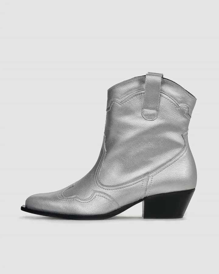 BOHEMA Damen vegan Cowboystiefel Metallisch Genäht