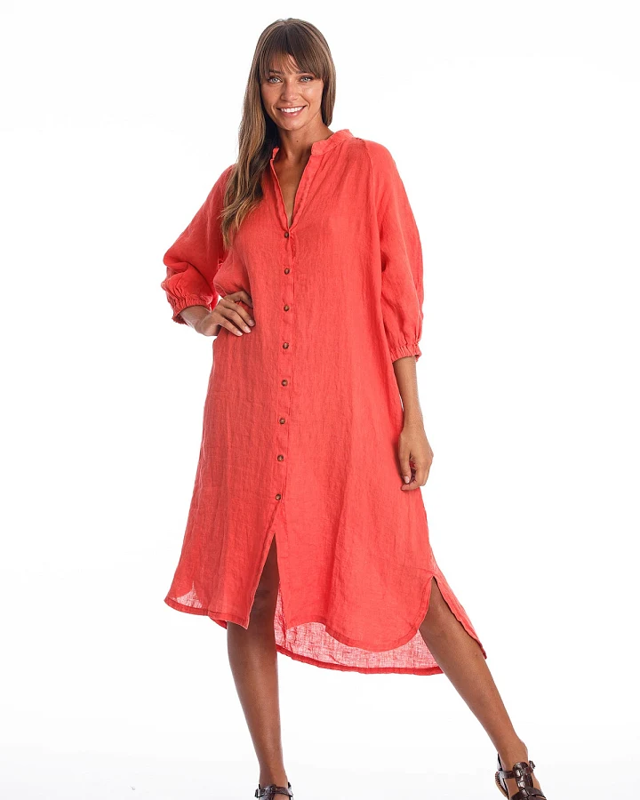 RAVENS VIEW IBIZA Damen vegan Hemdkleid Mei Radiant Red