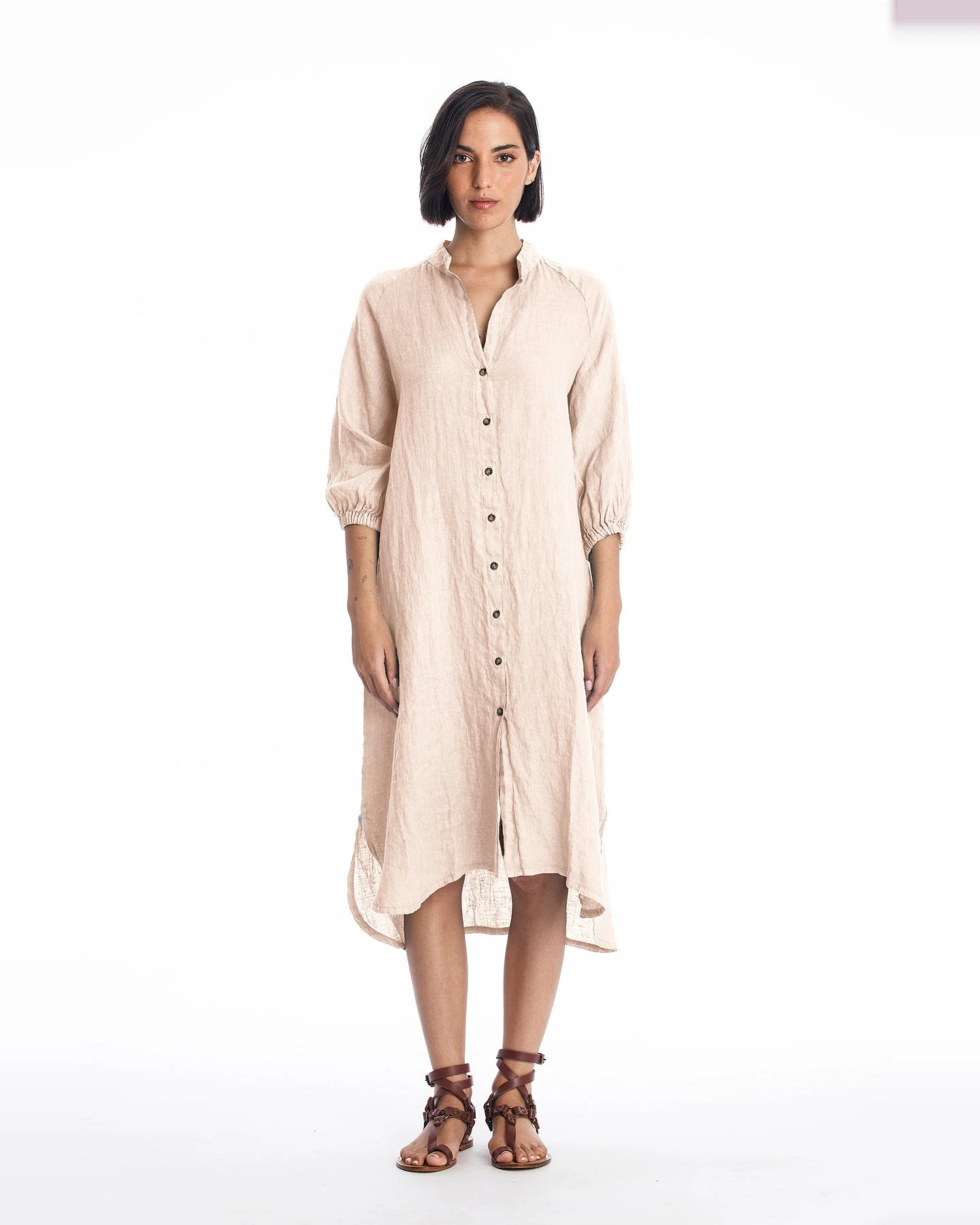 RAVENS VIEW IBIZA Damen vegan Hemdkleid Mei Sand – Ansicht 2