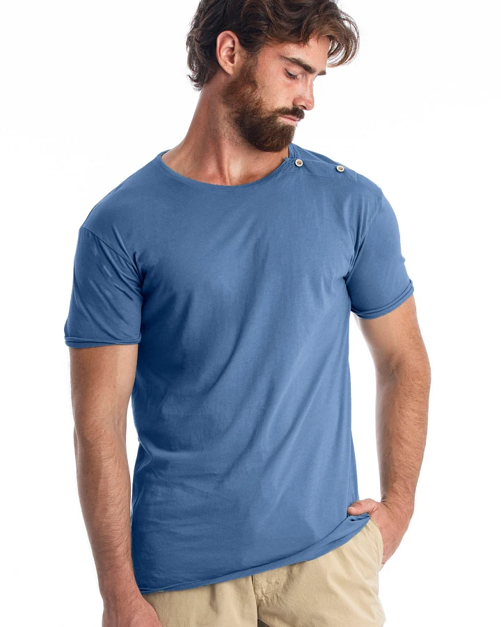 RAVENS VIEW IBIZA Herren vegan Tee Egan Knopf Indigoblau