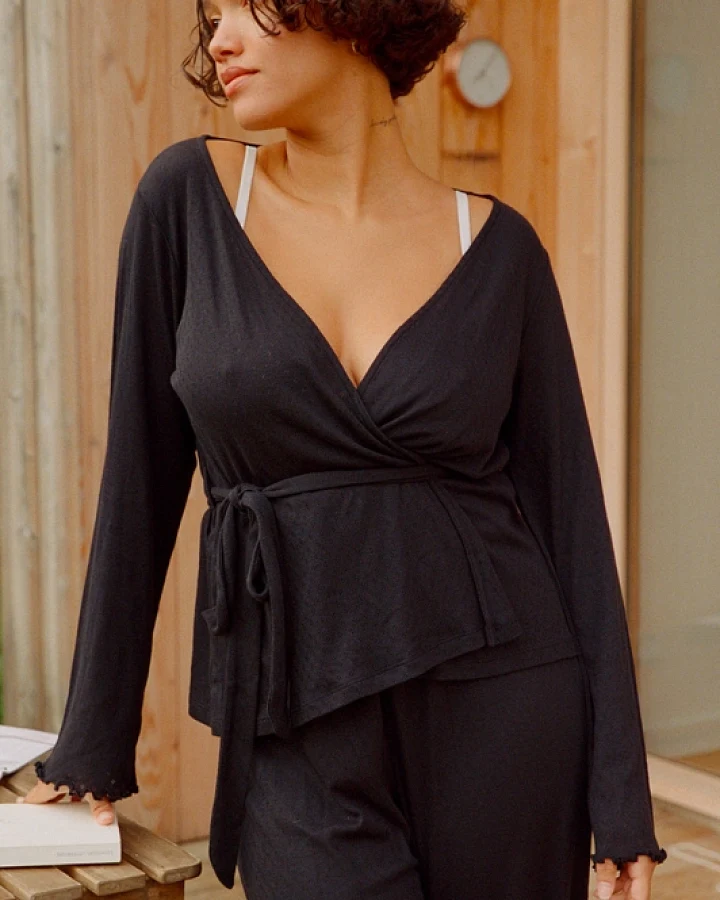 Nénés Damen vegan Pyjama Top Kristin Schwarz