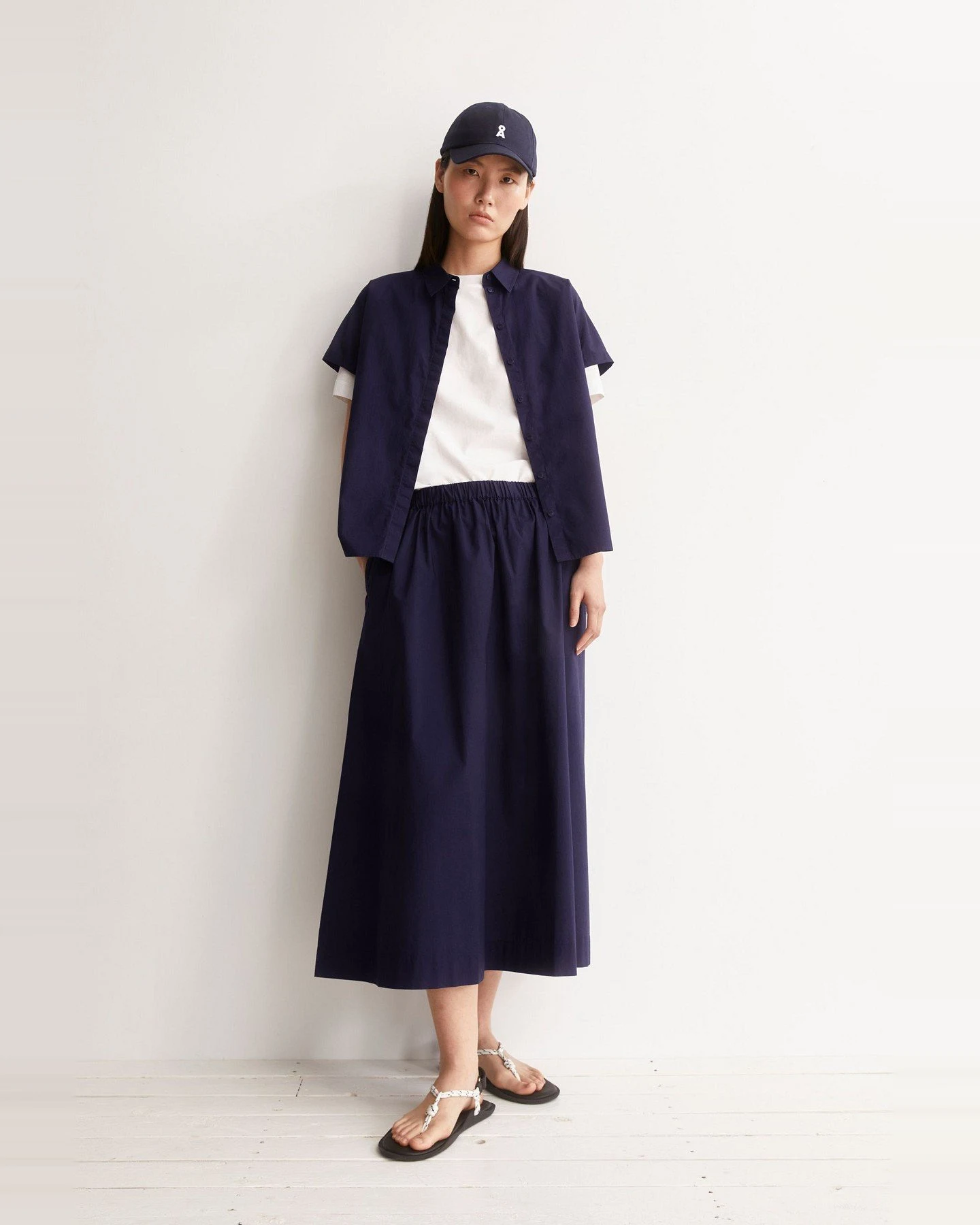 Rock Poplin Midi A-Line Blau – Ansicht 4