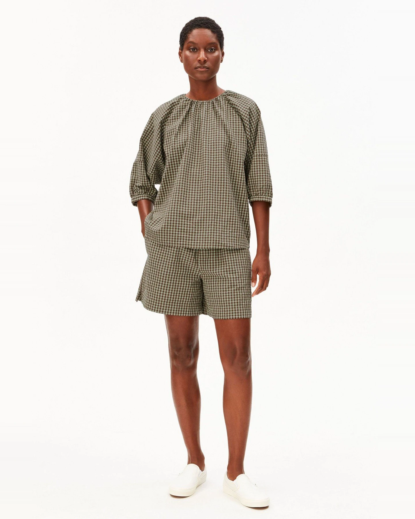 Bluse Vichy Seersucker Grün – Ansicht 4