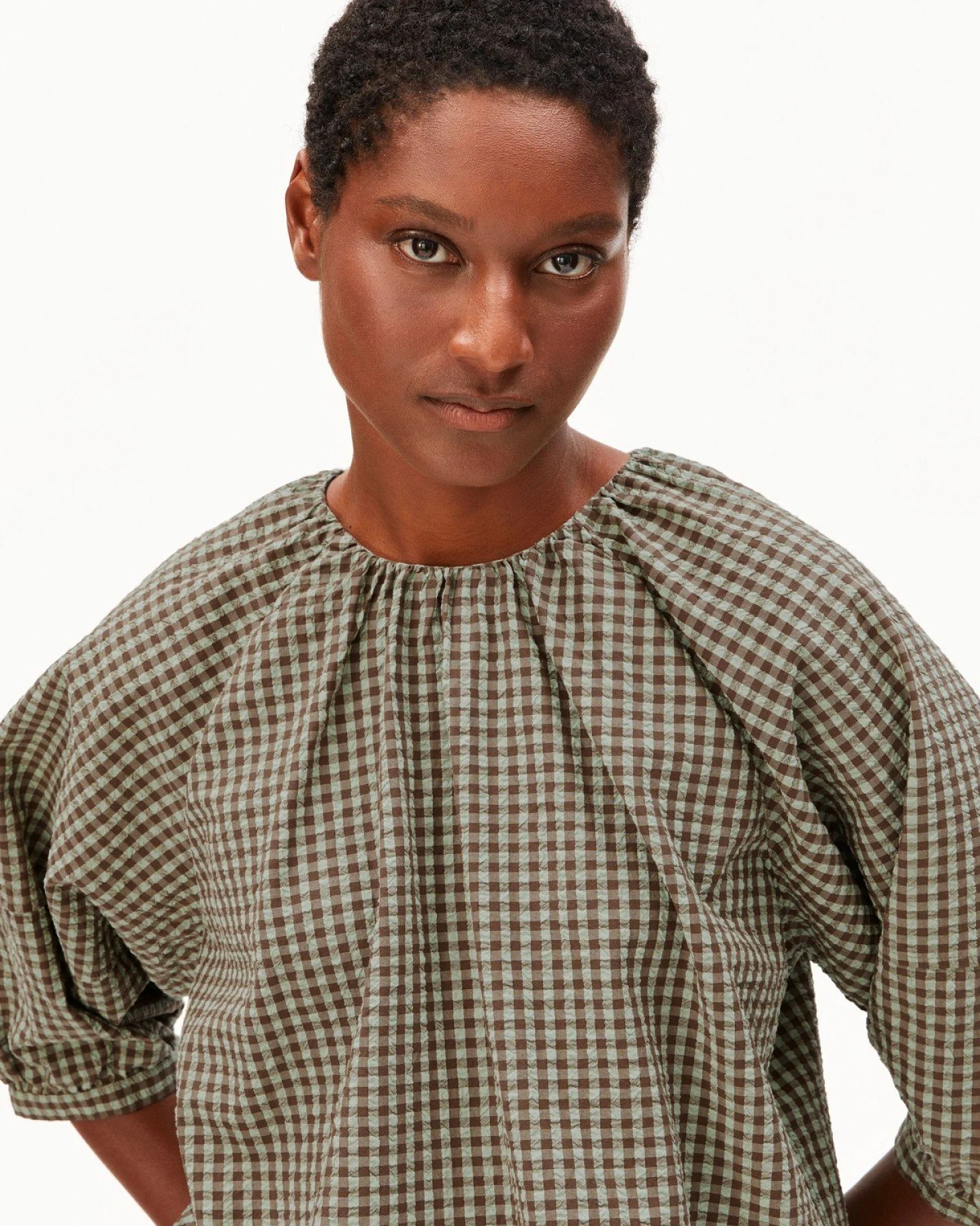 Bluse Vichy Seersucker Grün – Ansicht 3