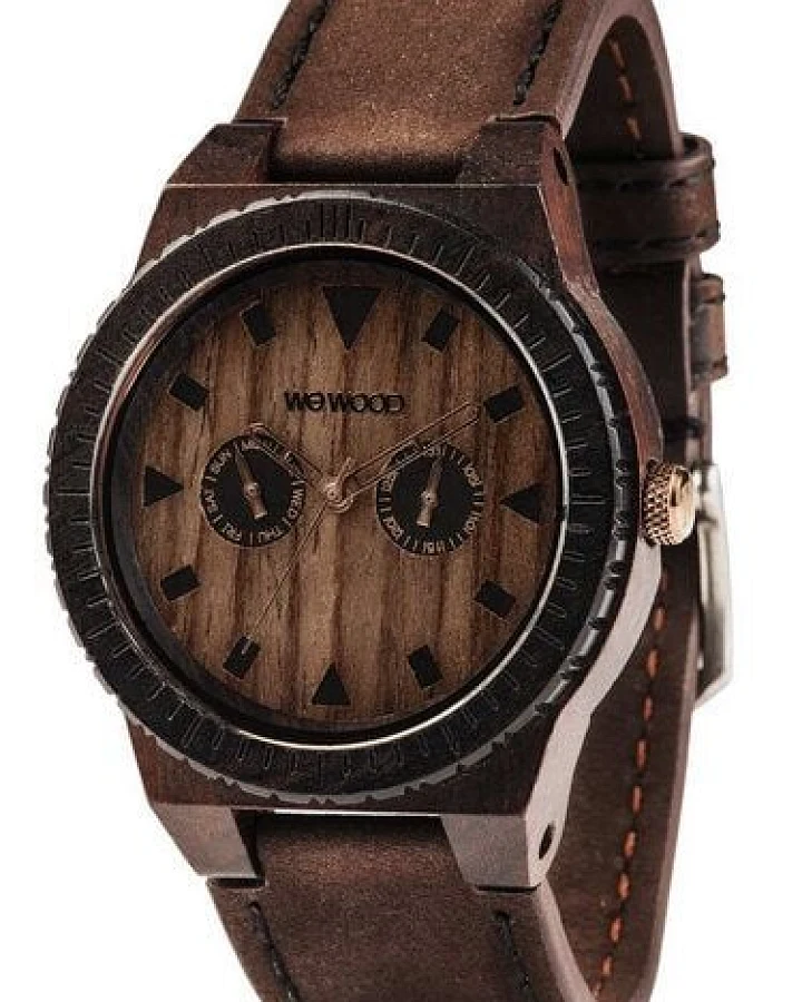 WEWOOD Holz-Armbanduhr LEO LEATHER CHOCOLATE