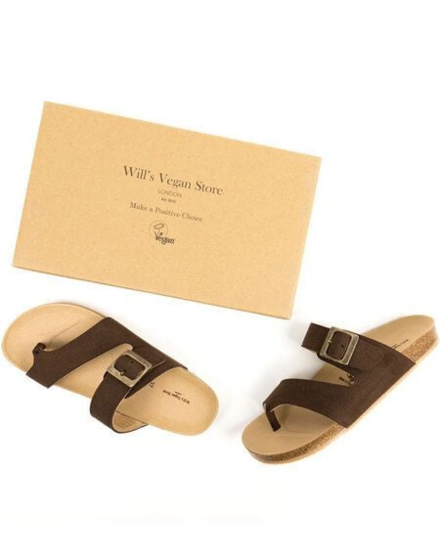 Will's Vegan Shop Two Strap Toe Peg Sandals Dunkelbraun Veganes Wildleder Damen – Ansicht 4